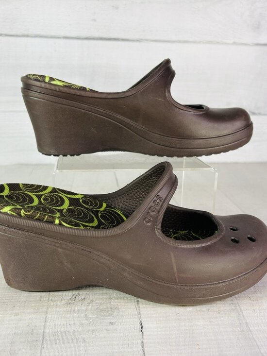 Crocs Women FRANCES Brown Slip On Wedge Closed Toe Mary Jane Comfort Shoes Sz 8 - Picture 2 of 16